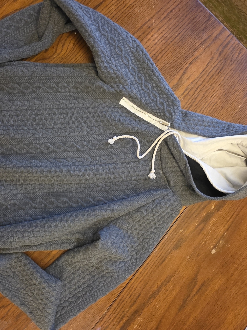 And They Why Gray Hooded Cable-Knit Sweater Pullover